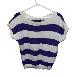 Northpoint Purple and White Boxy Short Sleeve knit top L